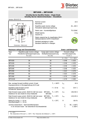 SBT10100 Datasheet PDF Diotec Semiconductor Germany 