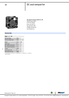 405 Datasheet PDF ebm-papst