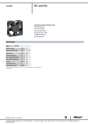 3314NH3 Datasheet PDF ebm-papst