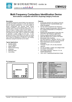 EM4022 Datasheet PDF EM Microelectronic - MARIN SA