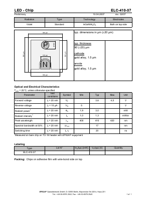 ELC-410-37 Datasheet PDF EPIGAP optoelectronic GmbH