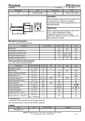 EPD-365-0-0.9 Datasheet PDF EPIGAP optoelectronic GmbH