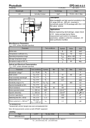 EPD-365-0-2.5 Datasheet PDF EPIGAP optoelectronic GmbH