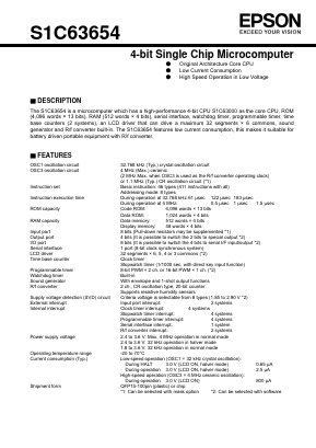 S1C63654 Datasheet PDF Seiko Epson Corp