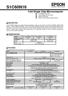 S1C60N16 Datasheet PDF Seiko Epson Corp