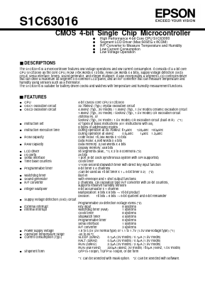 S1C63016 Datasheet PDF Seiko Epson Corp