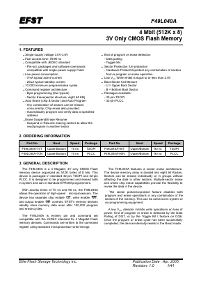 F49L040A-70T Datasheet PDF [Elite Semiconductor Memory Technology Inc.
