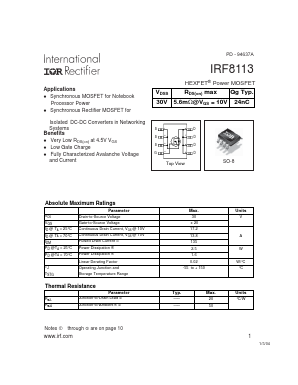 IRF8113 Datasheet PDF International Rectifier