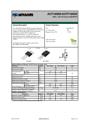 AOTF16N50 Datasheet PDF ETC