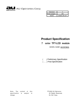 A070FW03 Datasheet PDF ETC2