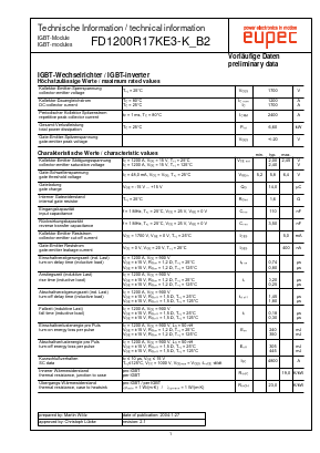 FD1200R17KE3-K_B2 Datasheet PDF eupec GmbH