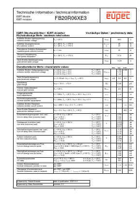 FB20R06XE3 Datasheet PDF eupec GmbH