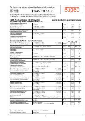 FS450R17KE3 Datasheet PDF eupec GmbH