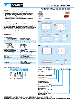 MQ2 Datasheet PDF EUROQUARTZ limited