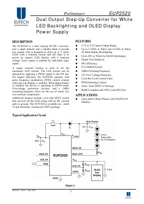 EUP2520 Datasheet PDF Eutech Microelectronics Inc