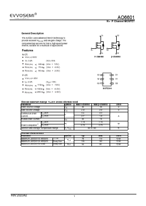 AO6601 Datasheet PDF VER SEMICONDUCTOR CO.,LIMITED