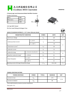 EMB30P03A Datasheet PDF Excelliance MOS Corp.