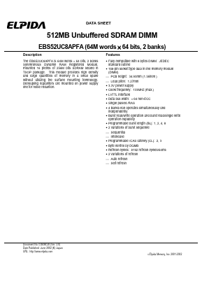 EBS52UC8APFA-75 Datasheet PDF Elpida Memory, Inc