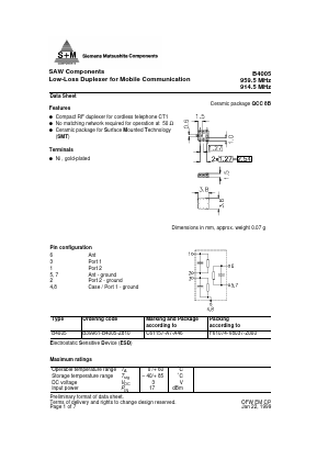 B4005 Datasheet PDF EPCOS AG