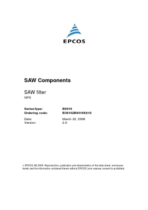 B9416 Datasheet PDF EPCOS AG
