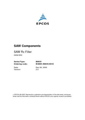 B9035 Datasheet PDF EPCOS AG