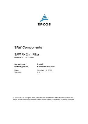 B9305 Datasheet PDF EPCOS AG