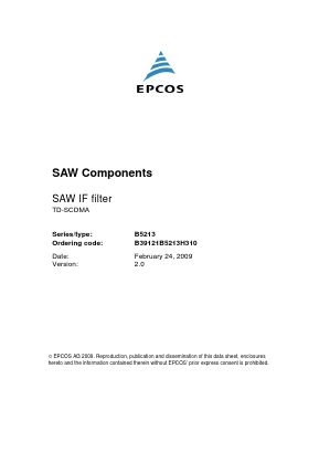B5213 Datasheet PDF EPCOS AG