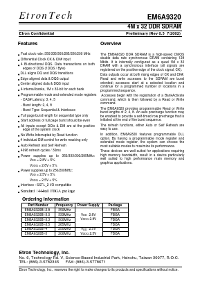 EM6A9320BI-3.5 Datasheet PDF Etron Technology