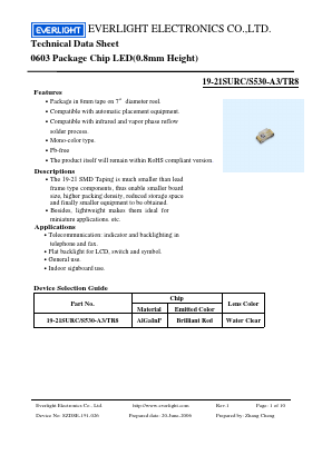 19-21SURC-S530-A3-TR8 Datasheet PDF EVERLIGHT