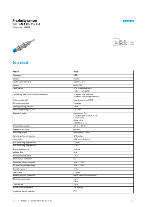 SIED-M12B-ZS-K-L Datasheet PDF Festo Corporation.