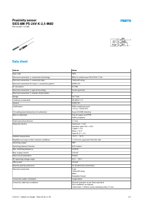 SIES-8M-PS-24V-K-2.5-M8D Datasheet PDF Festo Corporation.