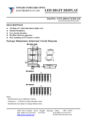 FYS-40011CX Datasheet PDF Ningbo Foryard Optoelectronics Co., Ltd.
