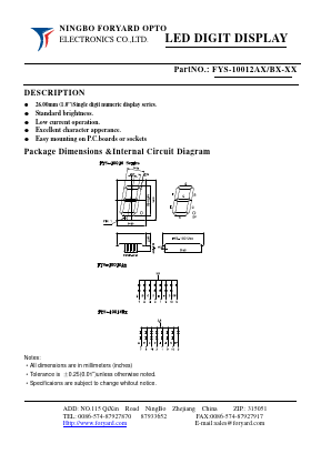 FYS-10012AX-2 Datasheet PDF Ningbo Foryard Optoelectronics Co., Ltd.