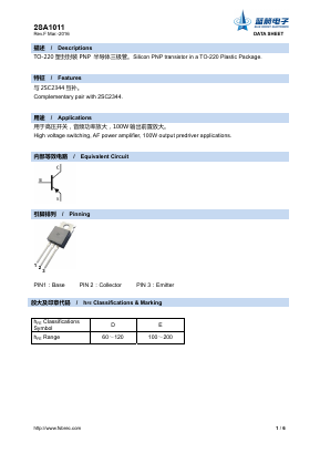 A1011 Datasheet PDF Foshan Blue Rocket Electronics Co.,Ltd.