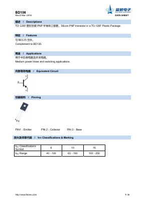 BD136 Datasheet PDF Foshan Blue Rocket Electronics Co.,Ltd.