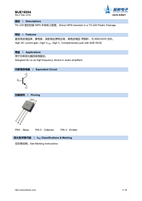 MJE15034 Datasheet PDF Foshan Blue Rocket Electronics Co.,Ltd.