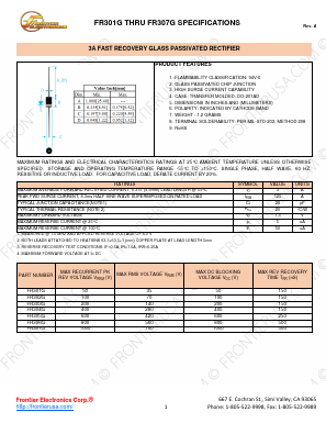 FR306G Datasheet PDF Frontier Electronics.
