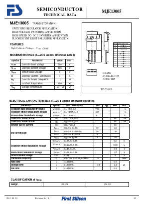 MJE13005 Datasheet PDF First Silicon Co., Ltd