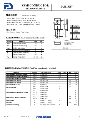 MJE13007 Datasheet PDF First Silicon Co., Ltd