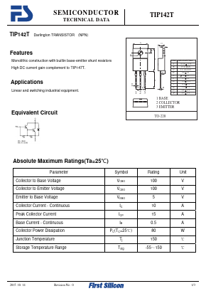 TIP142T Datasheet PDF First Silicon Co., Ltd