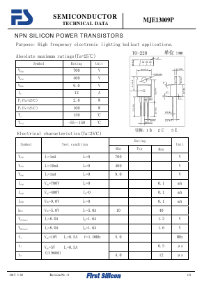 MJE13009P Datasheet PDF First Silicon Co., Ltd