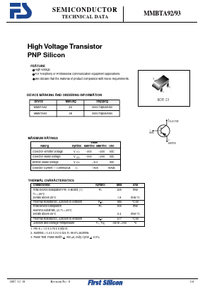 MMBTA92 Datasheet PDF First Silicon Co., Ltd