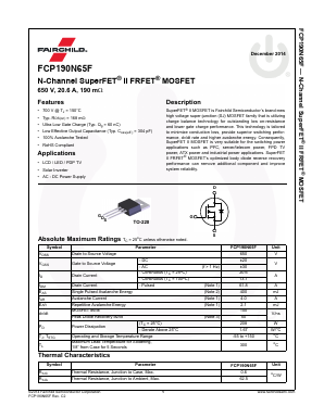 FCP190N65F Datasheet PDF Fairchild Semiconductor