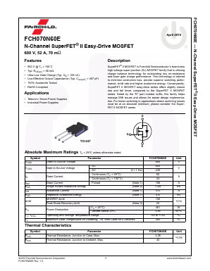 FCH070N60E Datasheet PDF Fairchild Semiconductor