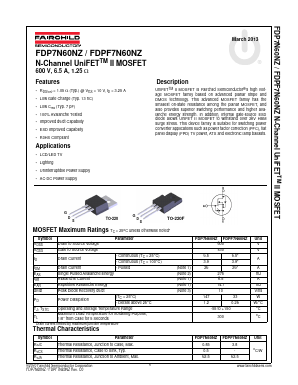 FDPF7N60NZ Datasheet PDF Fairchild Semiconductor