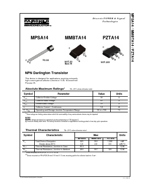 PZTA14 Datasheet PDF Fairchild Semiconductor