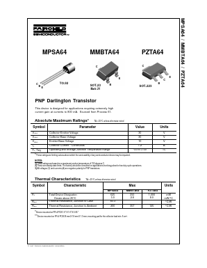 PZTA64 Datasheet PDF Fairchild Semiconductor