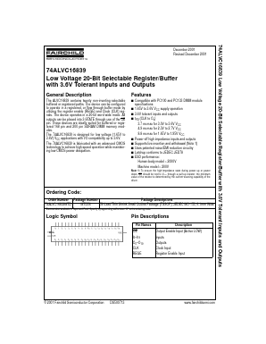 74ALVC16839MTD Datasheet PDF Fairchild Semiconductor