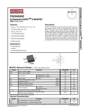 FDD5N50NZTM Datasheet PDF Fairchild Semiconductor