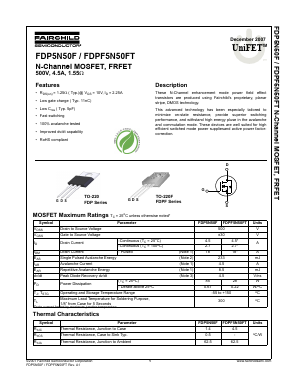 FDP5N50F Datasheet PDF Fairchild Semiconductor